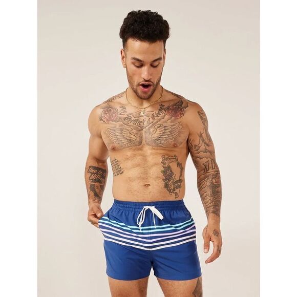 NWOT Chubbies Men’s The Moon Shadows 7” Classic Swim Trunk Navy Neon Stripe LG - Picture 6 of 7